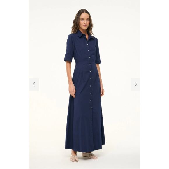 Staud Dress Womens 10 Joan Maxi Navy Blue Minimalist Quiet Luxury Classic Chic - Picture 1 of 12